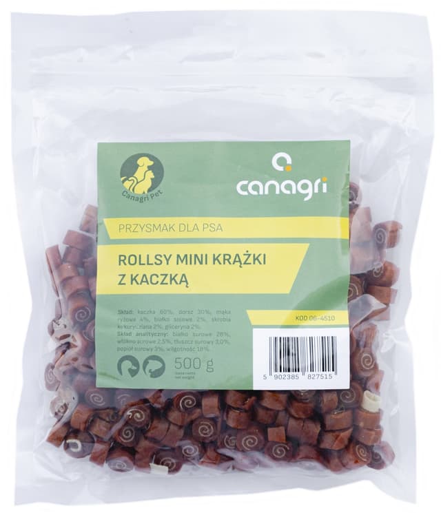 Przysmak dla psa, rollsy mini-krążki z kaczką, 500 g, Can Agri