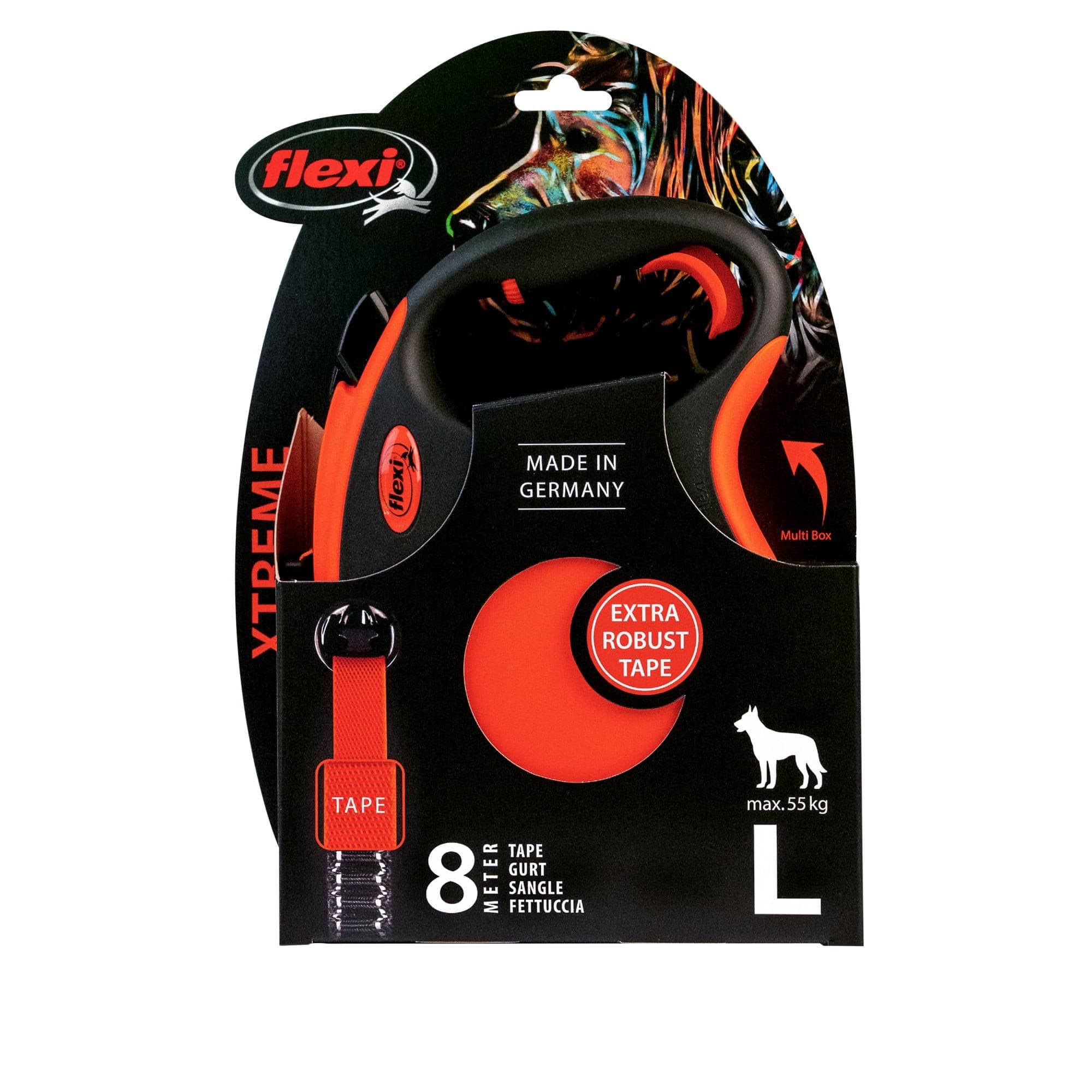 Smycz dla psa Flexi Xtreme, taśma, pomarańczowa, roz. L, 8 m, 55 kg
