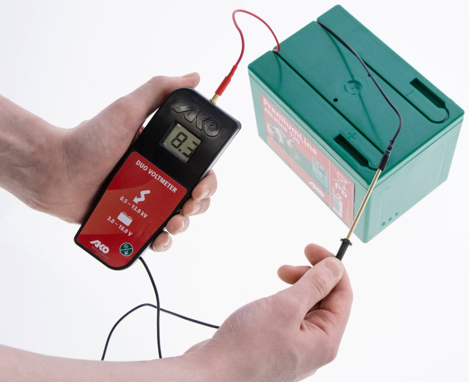 Tester napięcia DUO VOLTMETER do baterii i ogrodzeń, 9V, AKO