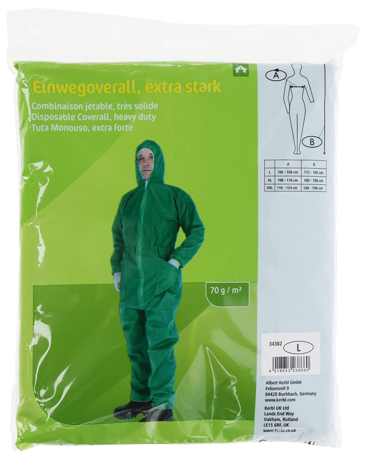 Kombinezon ochronny Basic, zielony, roz. XXL, z kapturem, Kerbl