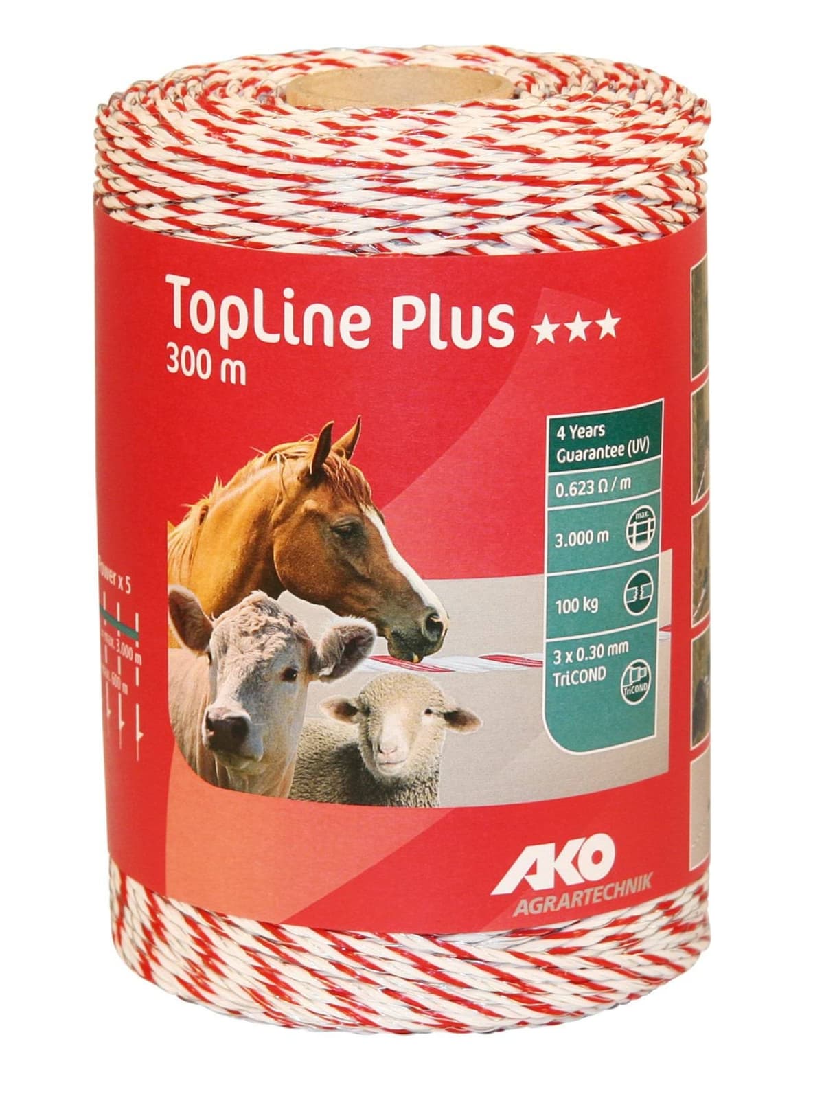 Plecionka ogrodzeniowa TOP LINE PLUS, 300 m, biało-czerwona, AKO