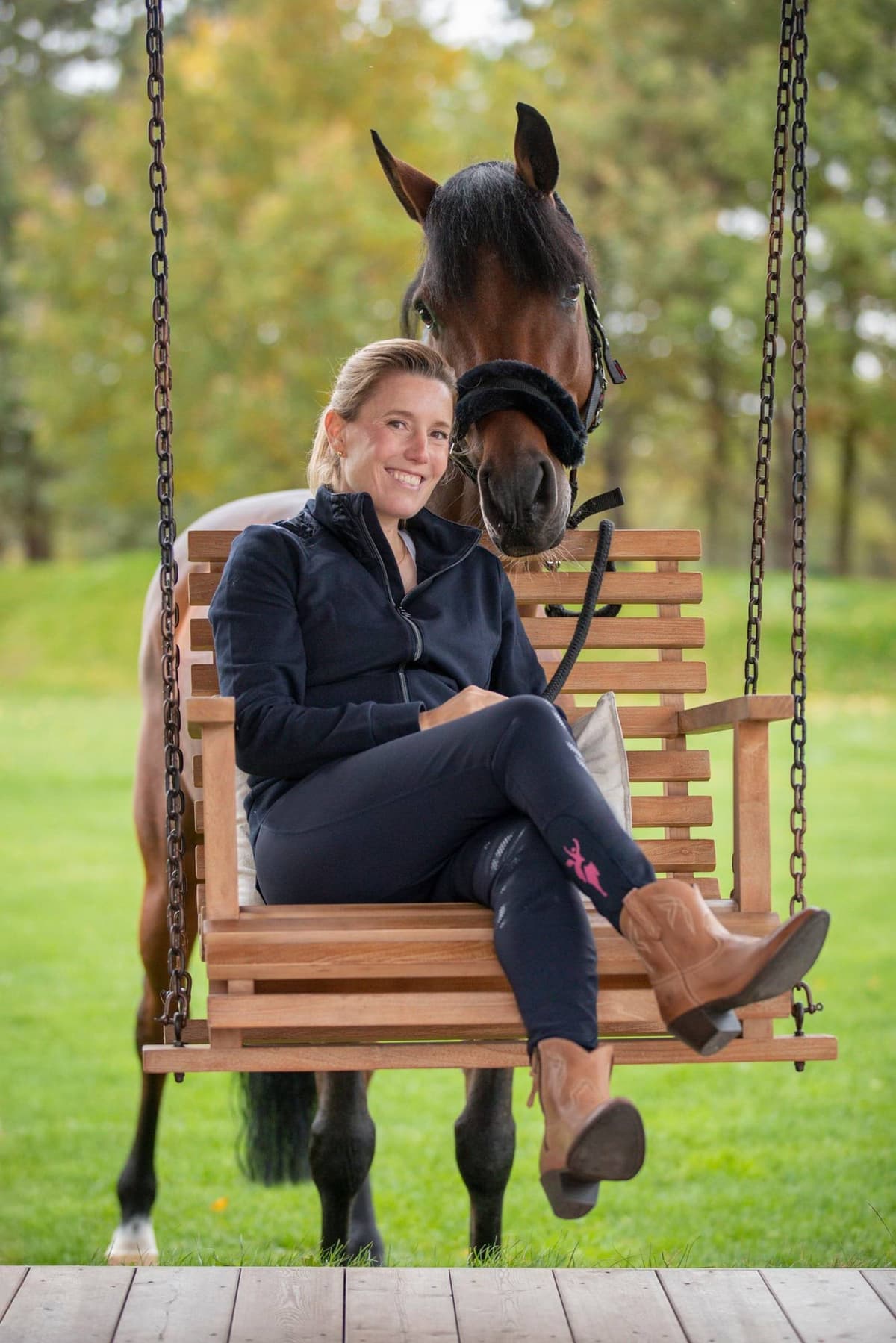 Bryczesy Janne x PinkRibbon, damskie, granatowy, roz. 38, Covalliero