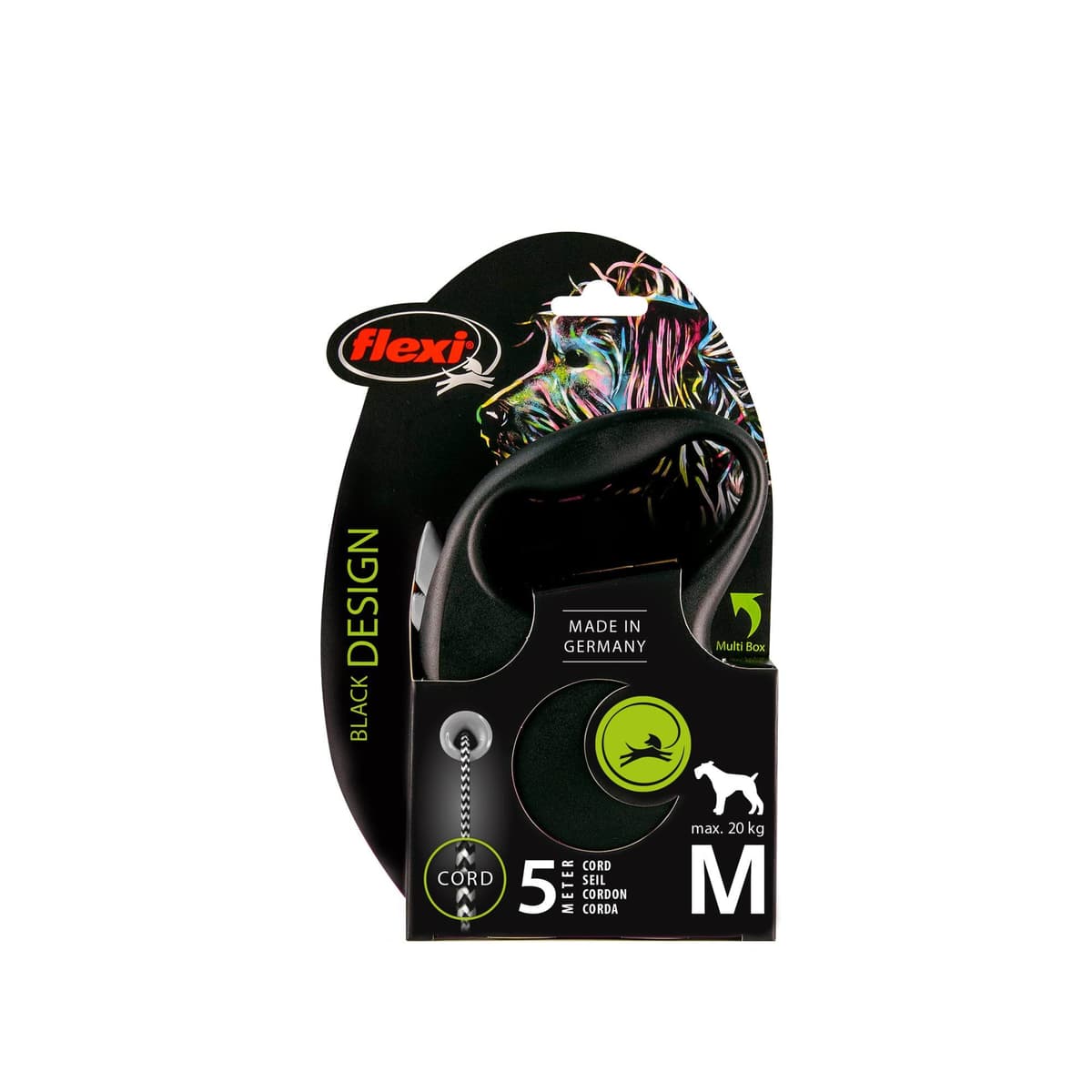 Smycz dla psa Flexi Black Design, linka, srebrna, roz. M, 5 m, 20 kg