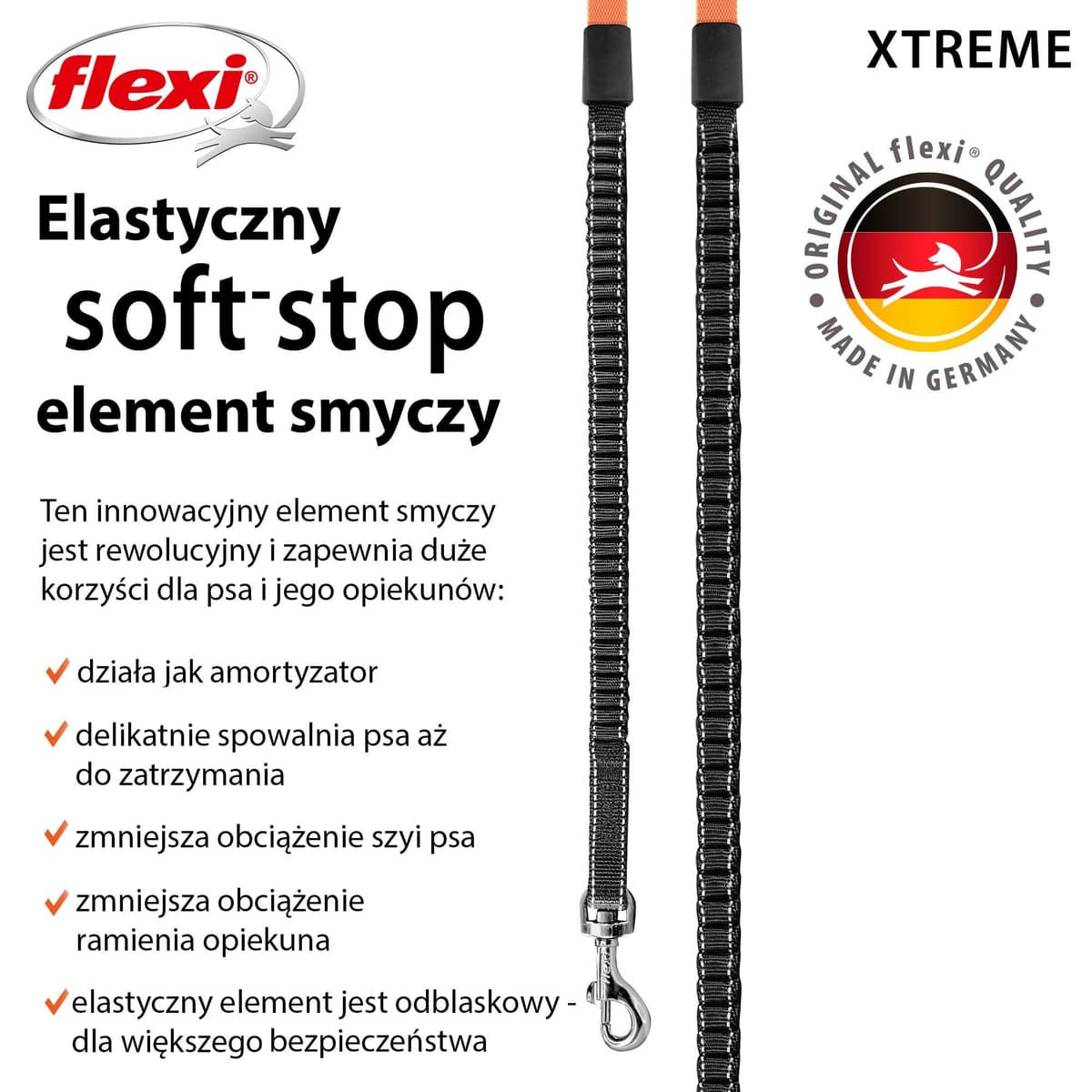 Smycz dla psa Flexi Xtreme, taśma, pomarańczowa, roz. L, 8 m, 55 kg