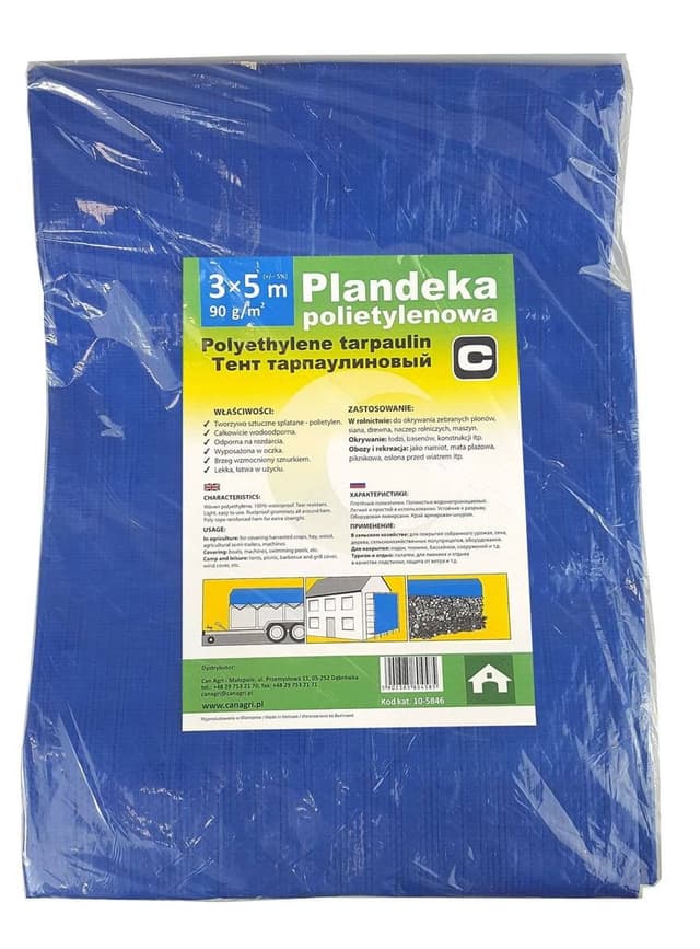 Plandeka 5x8 m, 90 g, niebieska, PE, Can Agri