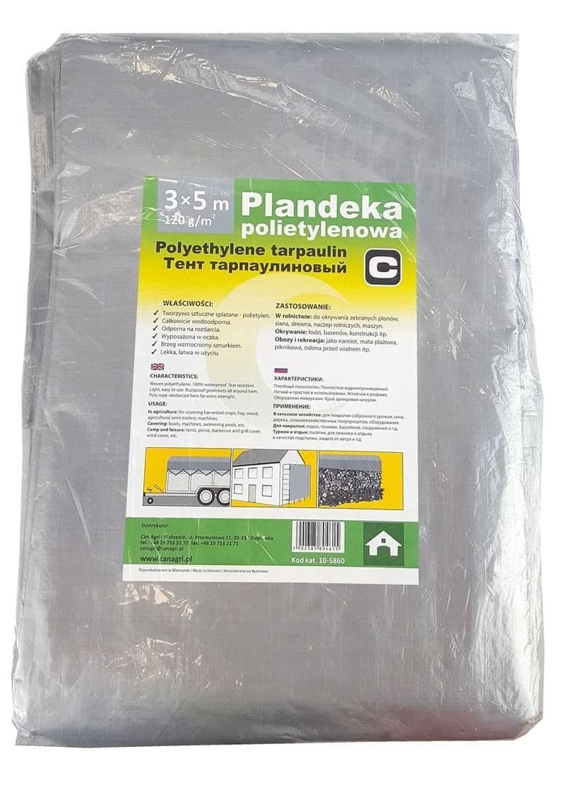 Plandeka 3x5 m, 120 g, srebrna, PE, Can Agri