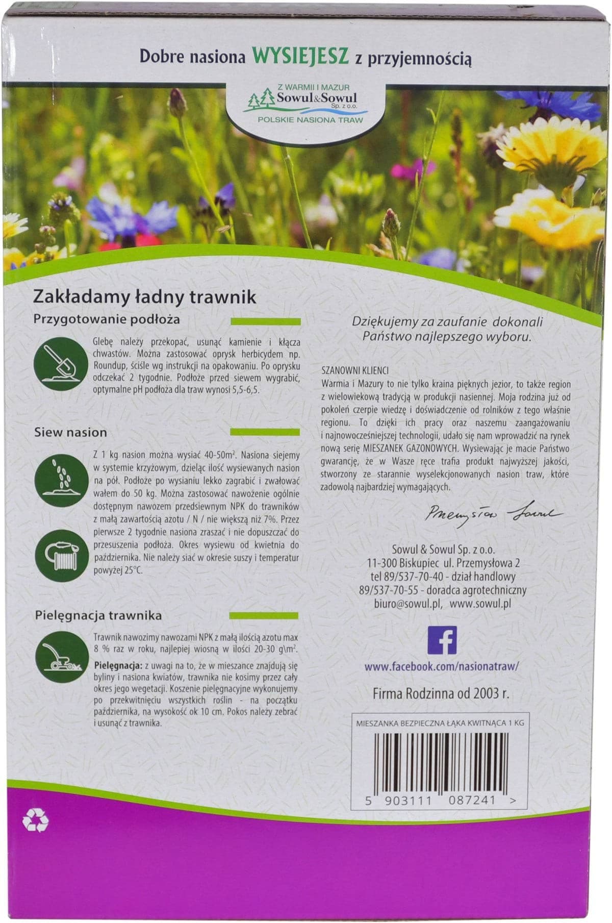 Mieszanka traw Bezpieczna Łąka Kwitnąca, 1 kg, Sowul & Sowul