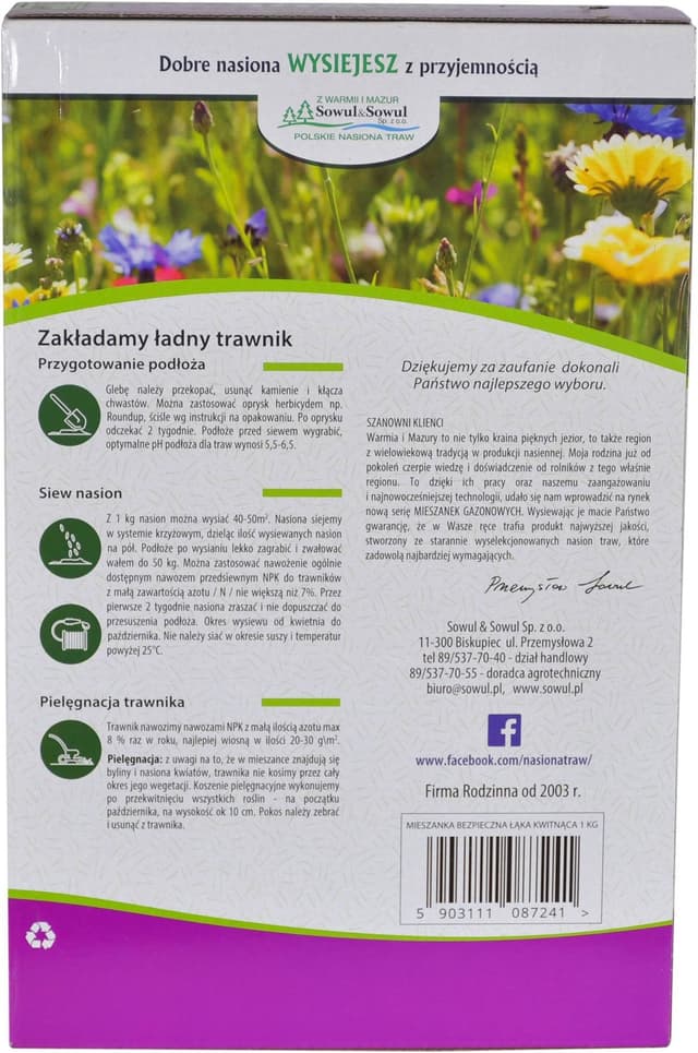 Mieszanka traw Bezpieczna Łąka Kwitnąca, 1 kg, Sowul & Sowul