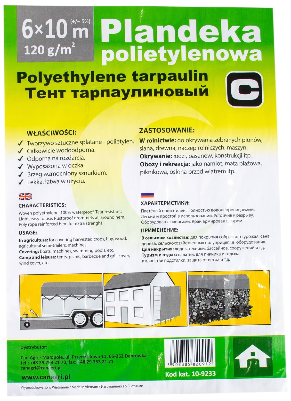 Plandeka 6x10 m, 120 g, srebrna, PE, Can Agri