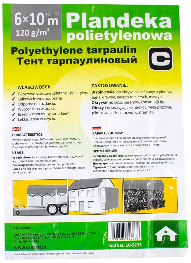 Plandeka 6x10 m, 120 g, srebrna, PE, Can Agri