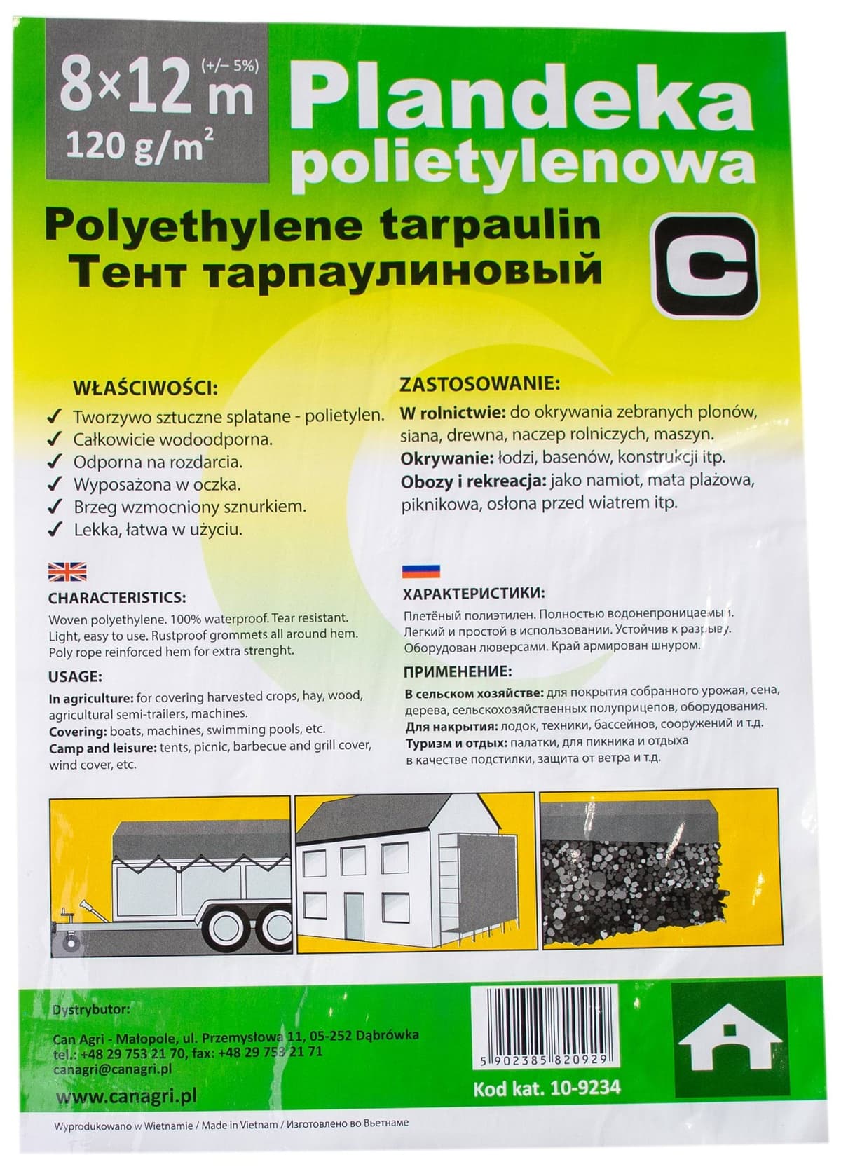 Plandeka 8x12 m, 120 g, srebrna, PE, Can Agri