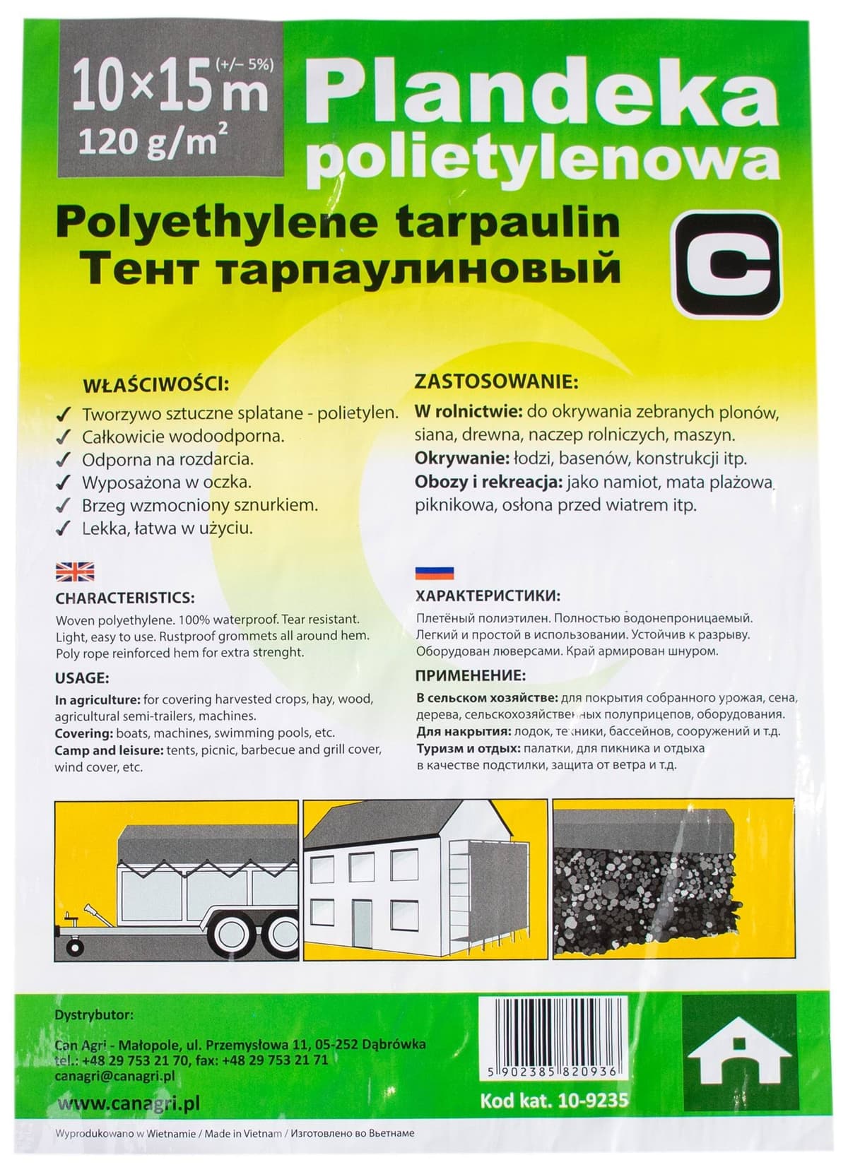 Plandeka 10x15 m, 120 g, srebrna, PE, Can Agri