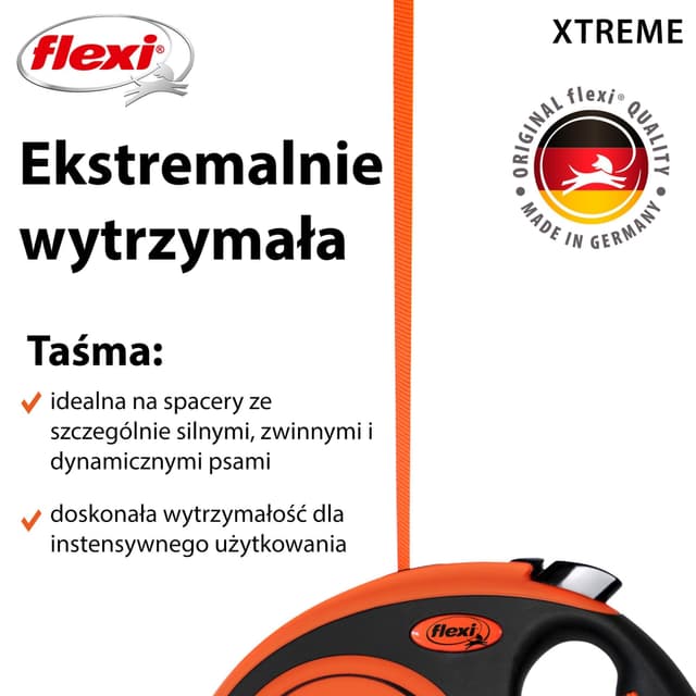 Smycz dla psa Flexi Xtreme, taśma, pomarańczowa, roz. S, 5 m, 20 kg