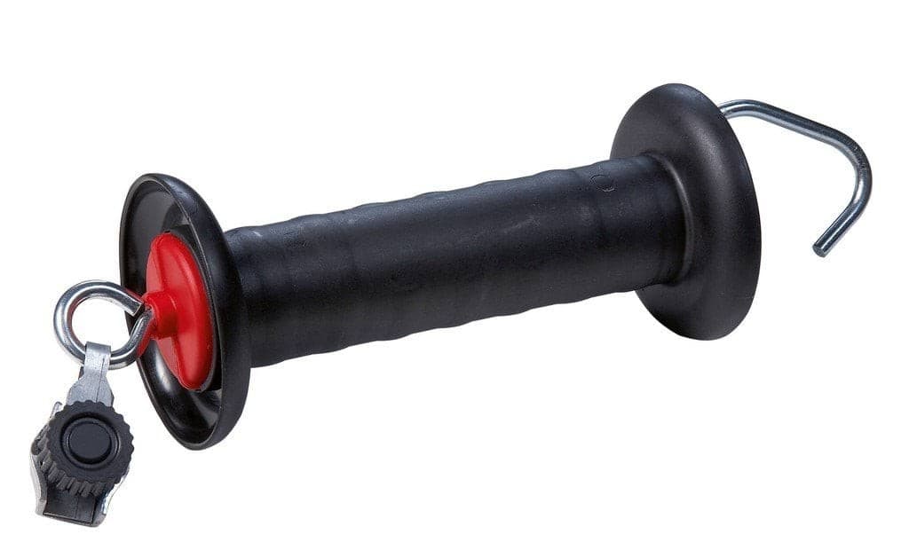 Uchwyt bramowy KERBL z hakiem i ogranicznikiem naciągu, czarny