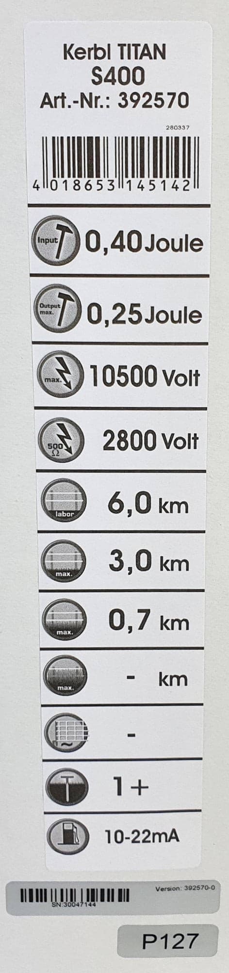 Elektryzator solarny TITAN S 400 dla koni i bydła 0,40 J Kerbl