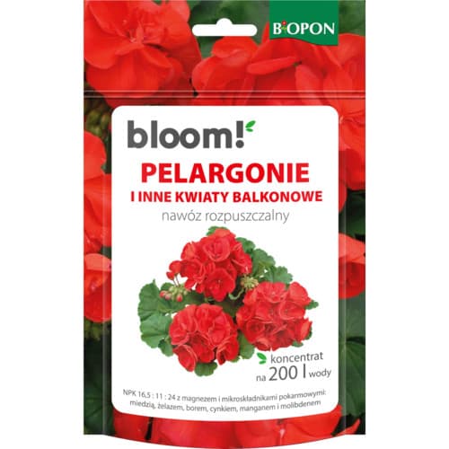 Biopon Bloom! nawóz rozpuszczalny do pelargonii i kwiatów balkonowych 200g