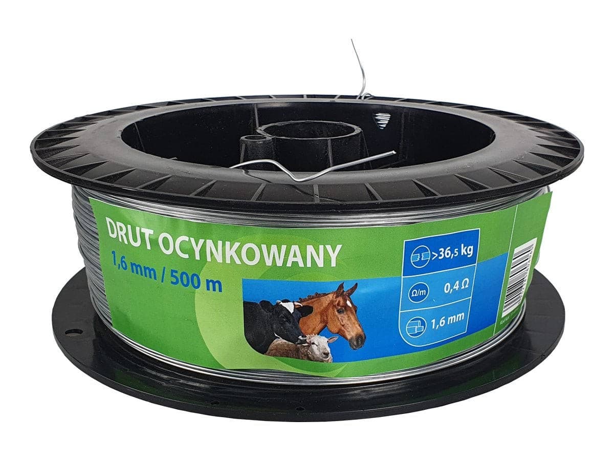 Drut ocynkowany do ogrodzeń elektrycznych dla koni i bydła, 1,6 mm, 500 m, Can Agri