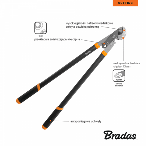 Bradas sekator kowadełkowy z przekładnią V-Series KTV1252 do gałęzi