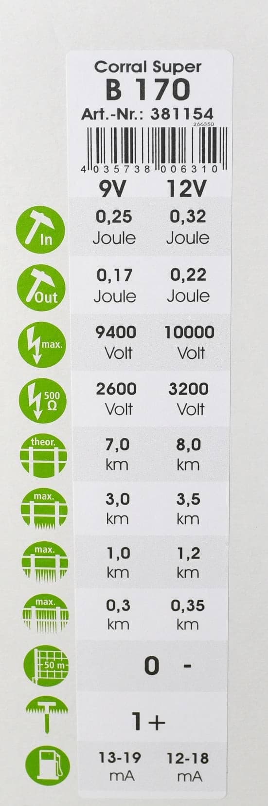 Elektryzator Bateryjny Corral B 170 9V/12V dla Koni Bydła 0.25J