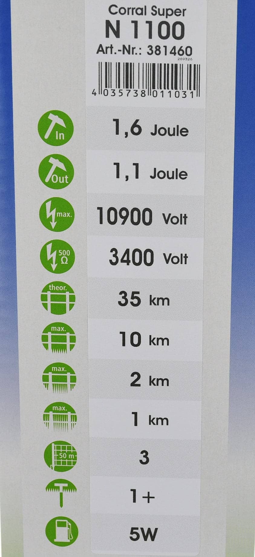 Elektryzator Sieciowy Corral N 1100 1,6J dla Koni i Bydła