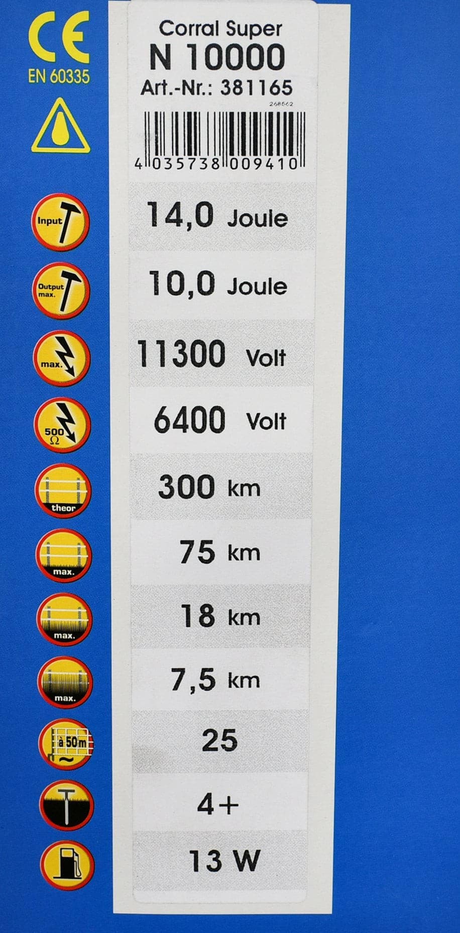 Elektryzator sieciowy Corral N 10000, 14,0 J