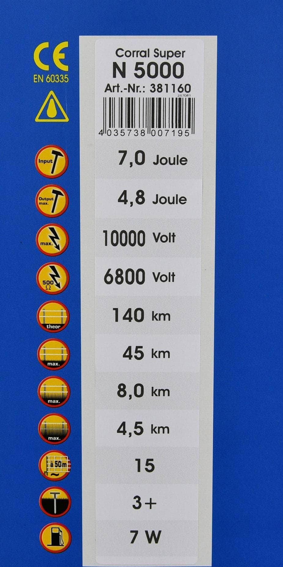 Elektryzator sieciowy Corral N 5000, na różne zwierzęta, 7,0 J
