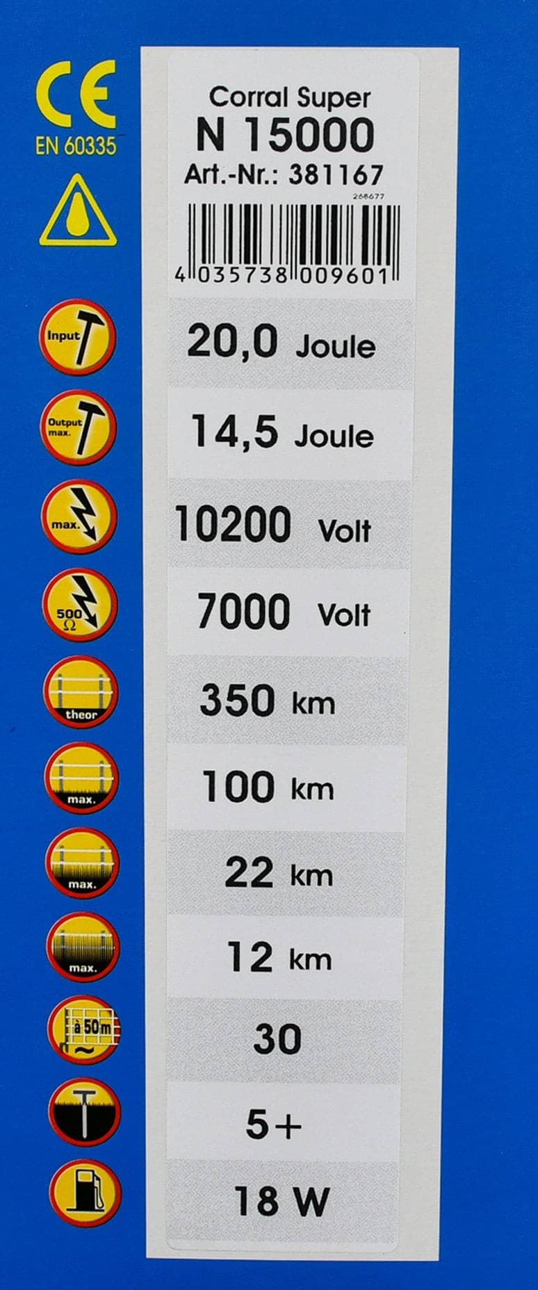 Elektryzator sieciowy Corral N 15000, 20,0 J, na dzikie zwierzęta