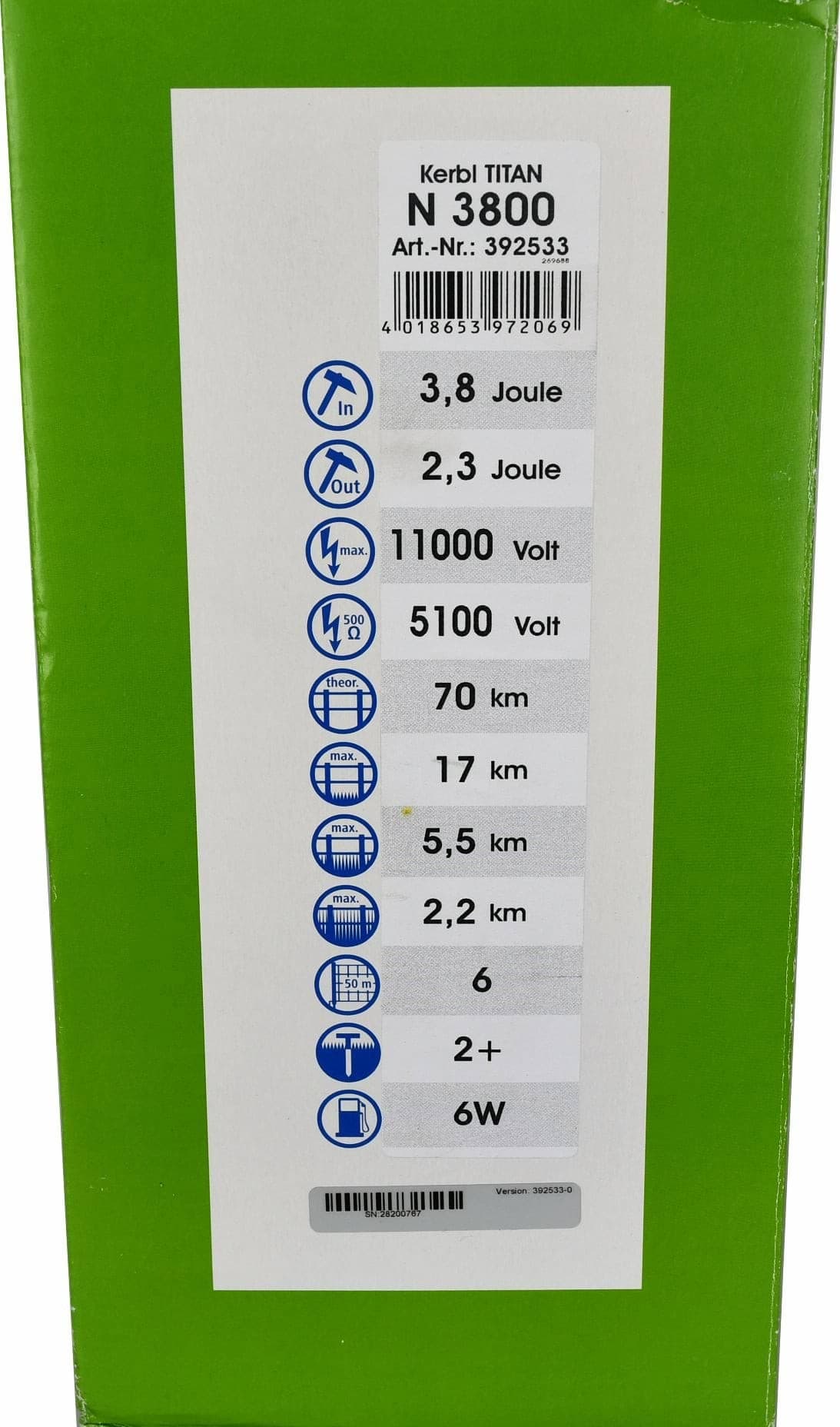 Elektryzator sieciowy TITAN N 3800 dla hodowli, 3,8 J Kerbl