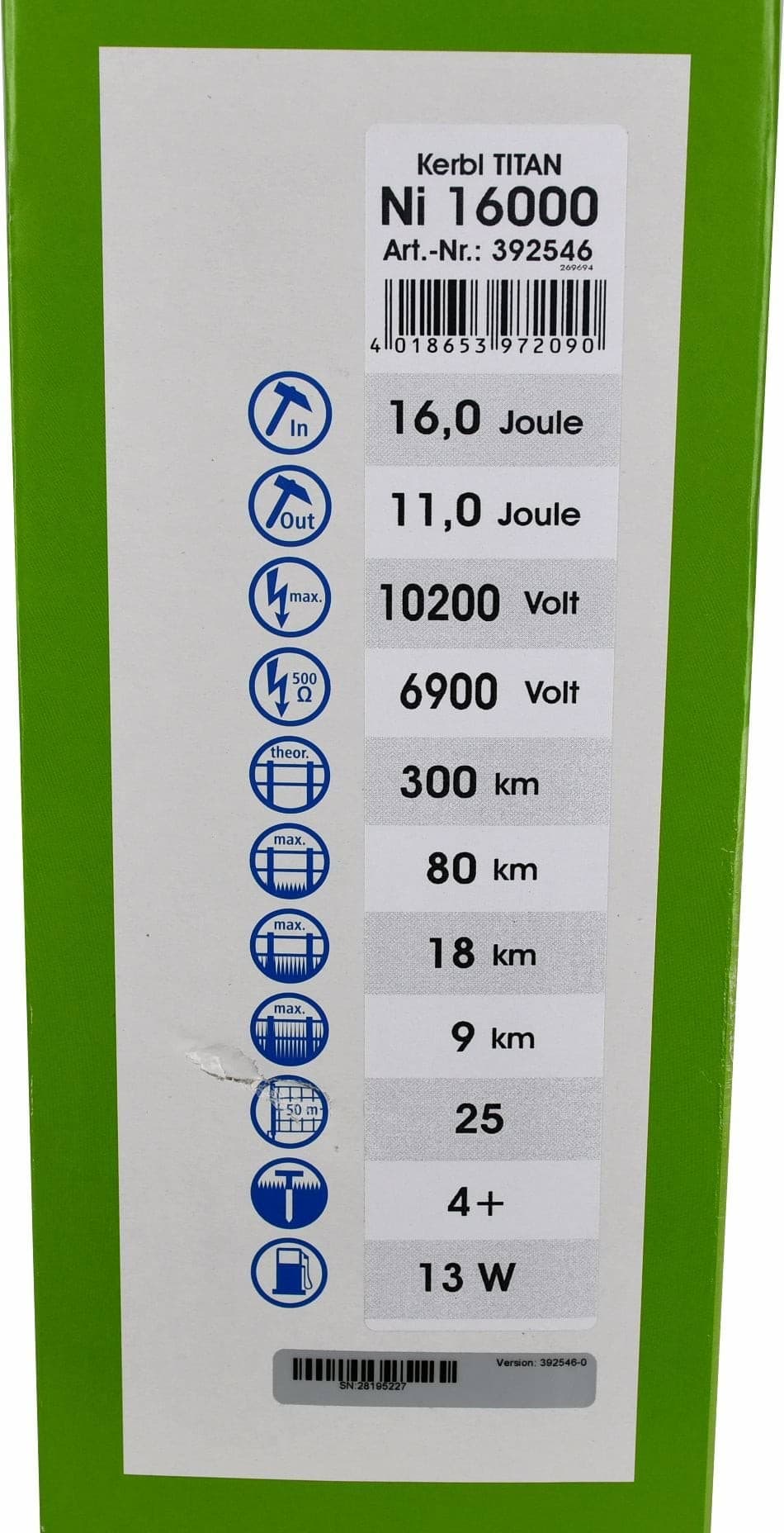 Elektryzator sieciowy TITAN Ni 16000, 16 J dla dużych zwierząt