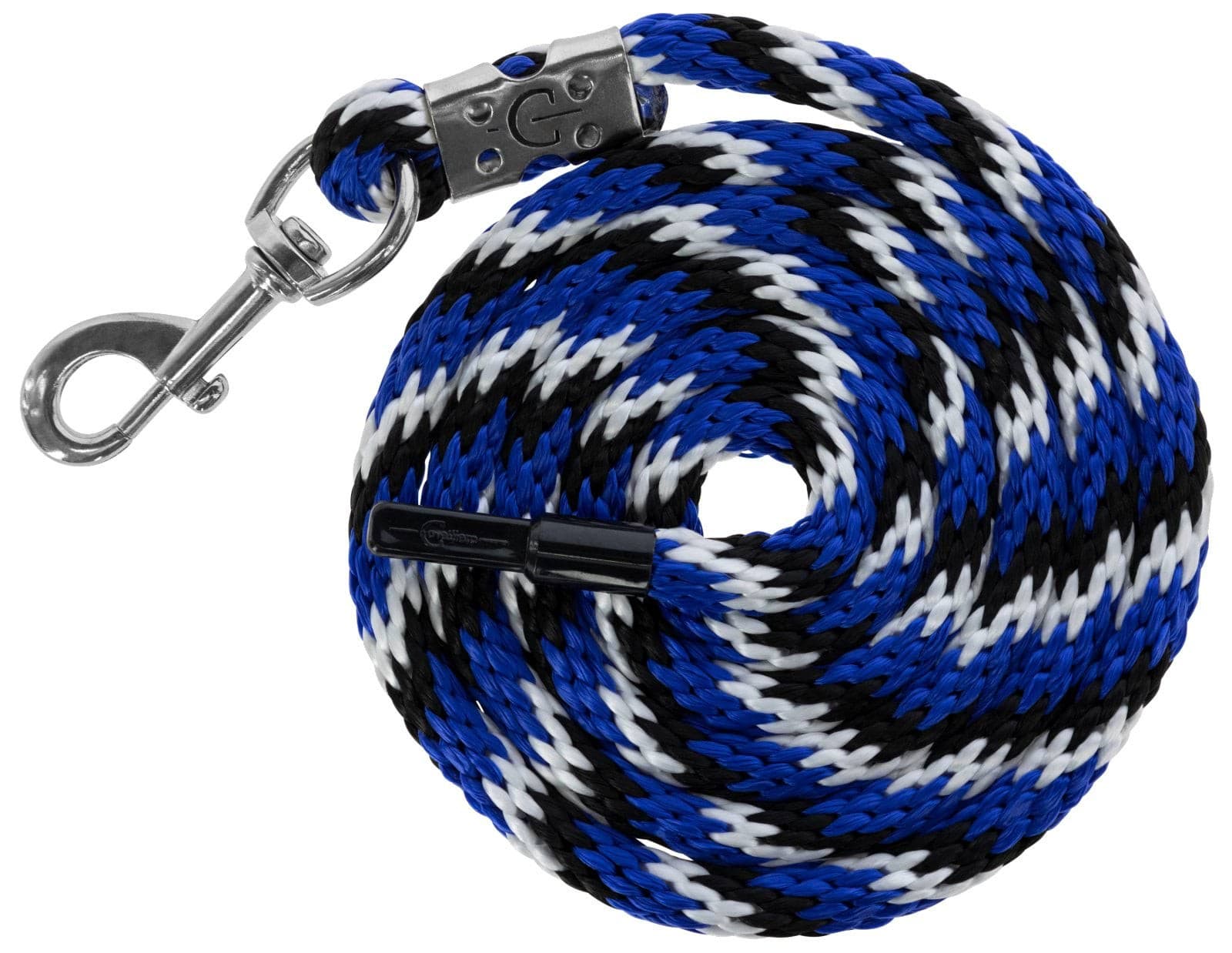 Uwiąz dla konia Mustang z karabińczykiem, 200 cm, niebieski/czarny/biały