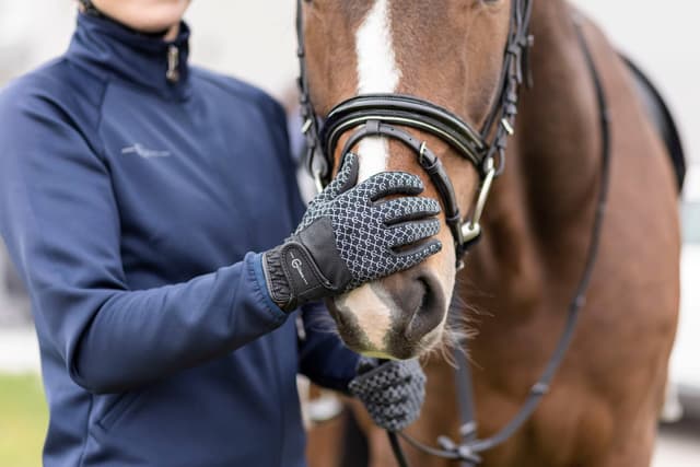 Rękawiczki jeździeckie Reflective, czarne/srebrne, rozmiar XS, Covalliero