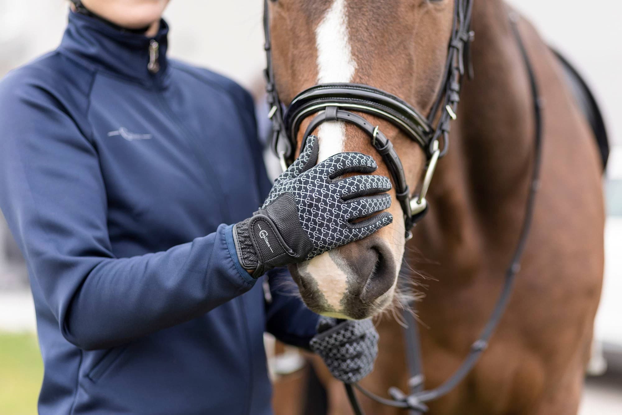 Rękawiczki jeździeckie Reflective, czarne/srebrne, rozmiar L, Covalliero