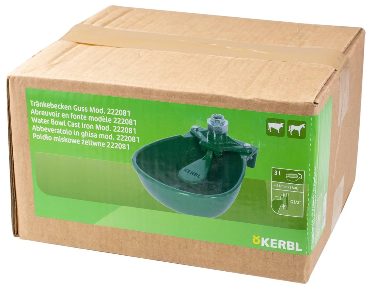 Poidło miskowe żeliwne KERBL PM-6 3L dla bydła i koni oliwkowe