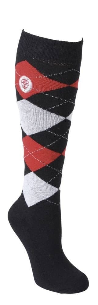 Podkolanówki jeździeckie Brescia Covalliero, granatowo-czerwone, karo, rozmiar 37-39