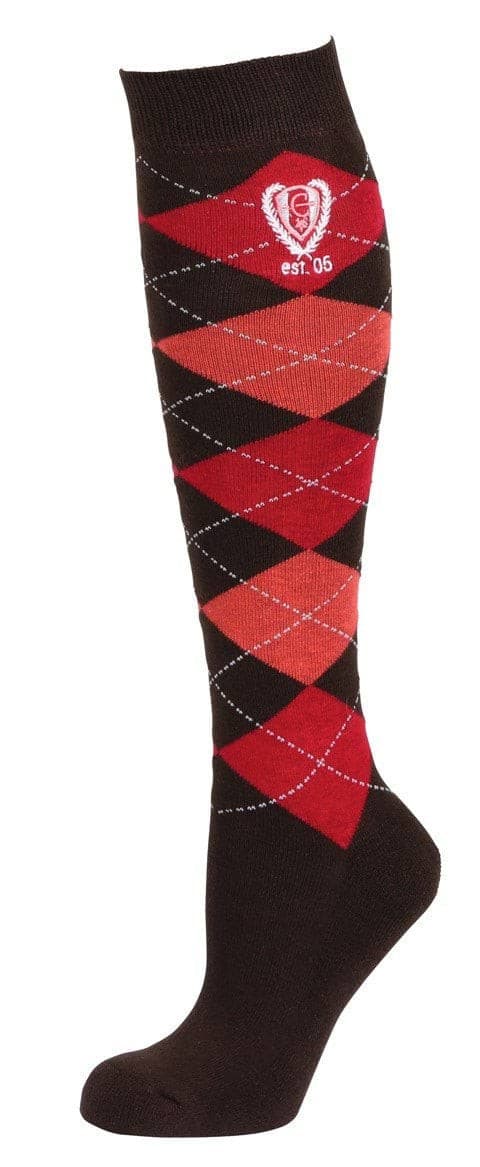 Podkolanówki jeździeckie Brescia, pomarańczowy/brązowy, karo, Covalliero