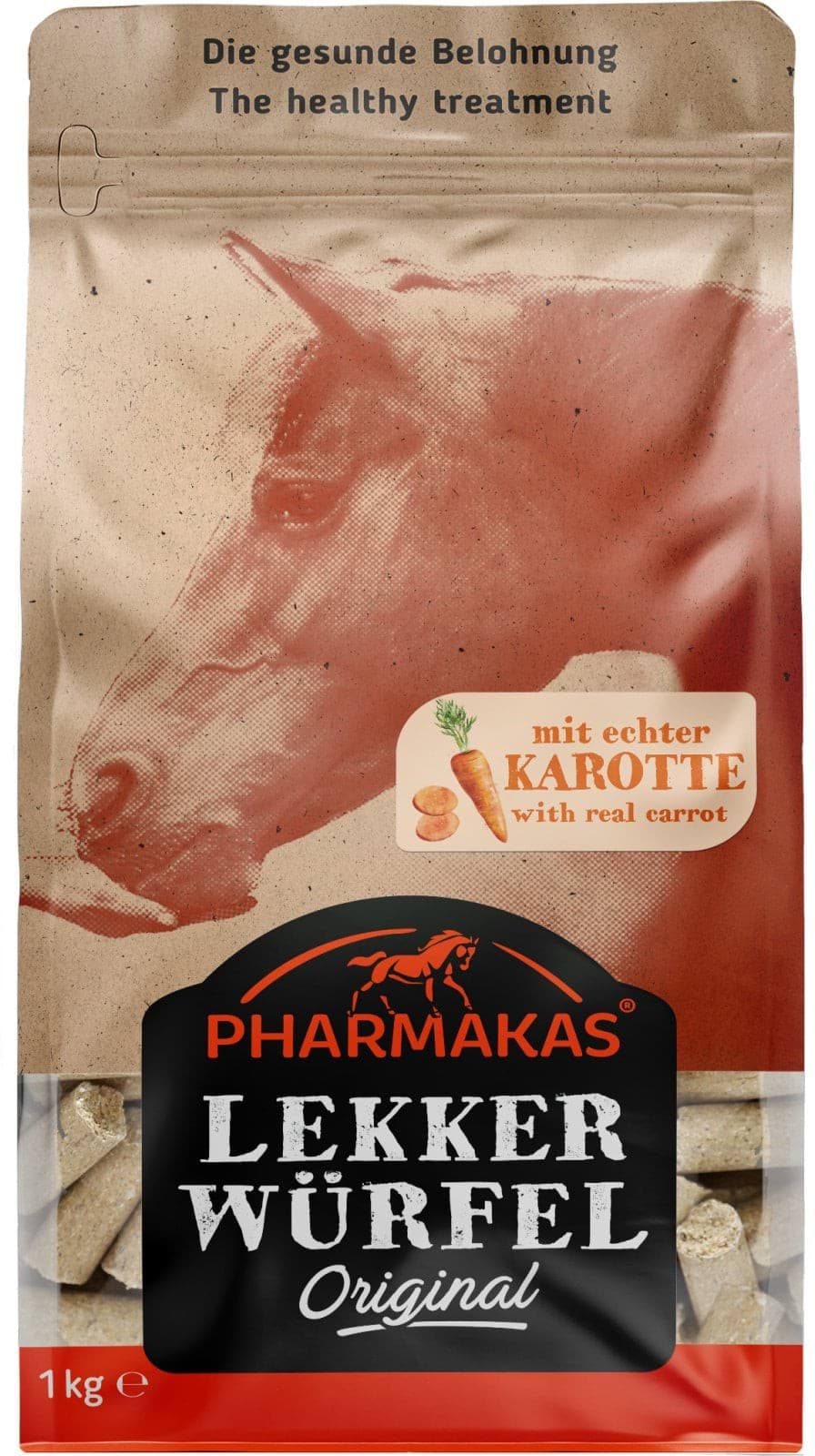 Smakołyki dla konia Lekkerwurfel, marchewka, 1 kg, Pharmakas Horse Fitform