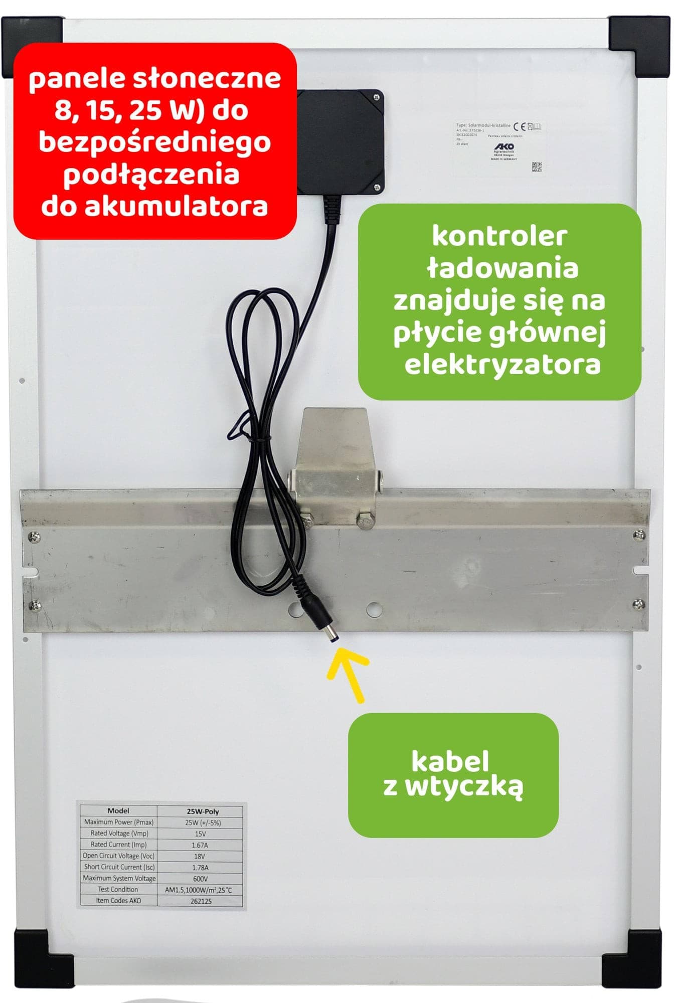 Panel słoneczny 25W Kerbl do elektryzatorów z mocowaniem