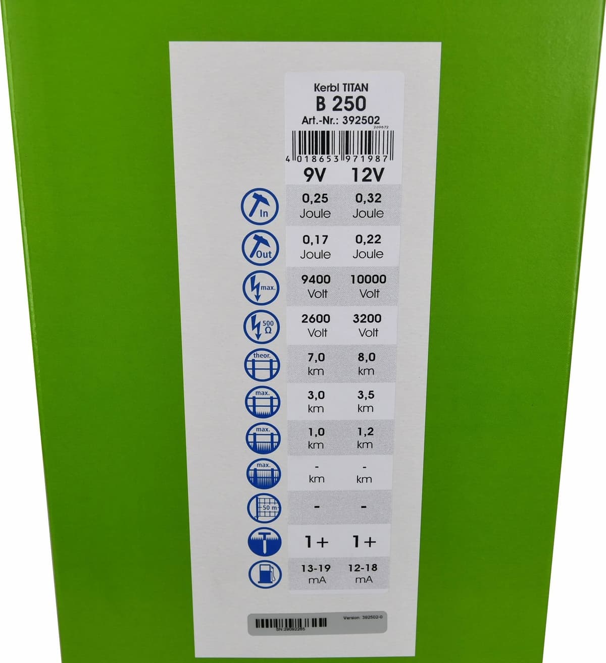 Elektryzator TITAN B 250, dla zwierząt, 0,32 J, Kerbl