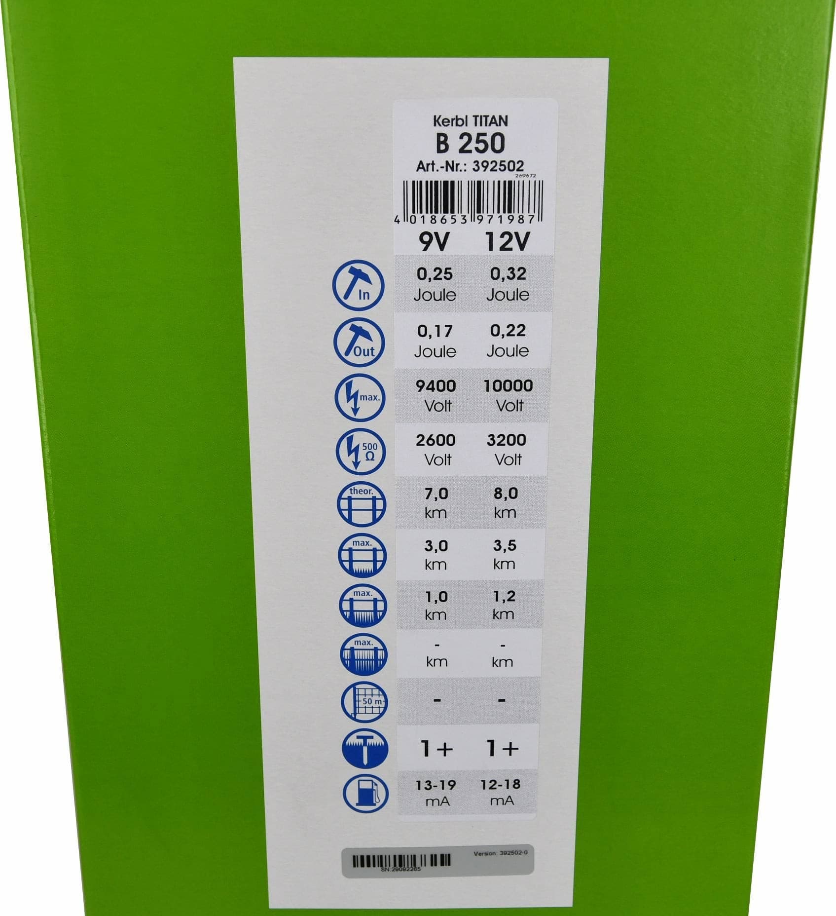 Elektryzator TITAN B 250, dla zwierząt, 0,32 J, Kerbl