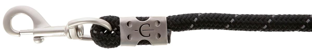 Uwiąz dla konia Reflective 200 cm czarny/srebrny z karabińczykiem