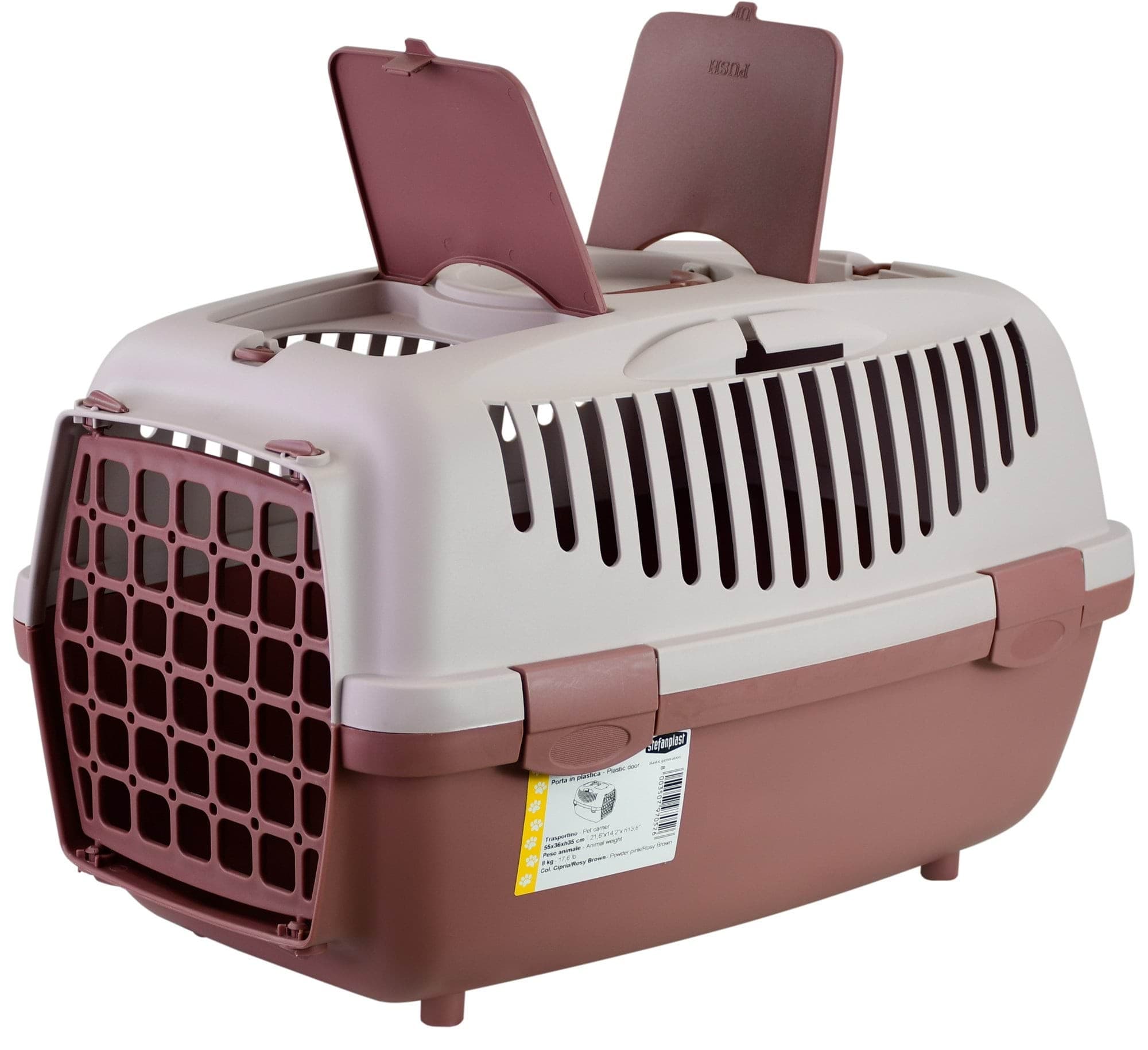 Transporter Gulliver 2 z plastikowymi drzwiczkami, 55 x 36 x 35 cm, różowy/brązowy, 8 kg, Stefanplas