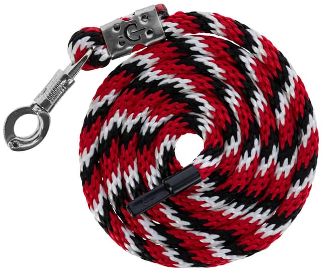 Uwiąz dla konia Mustang z bezpiecznym karabińczykiem 200 cm czerwony/czarny/biały
