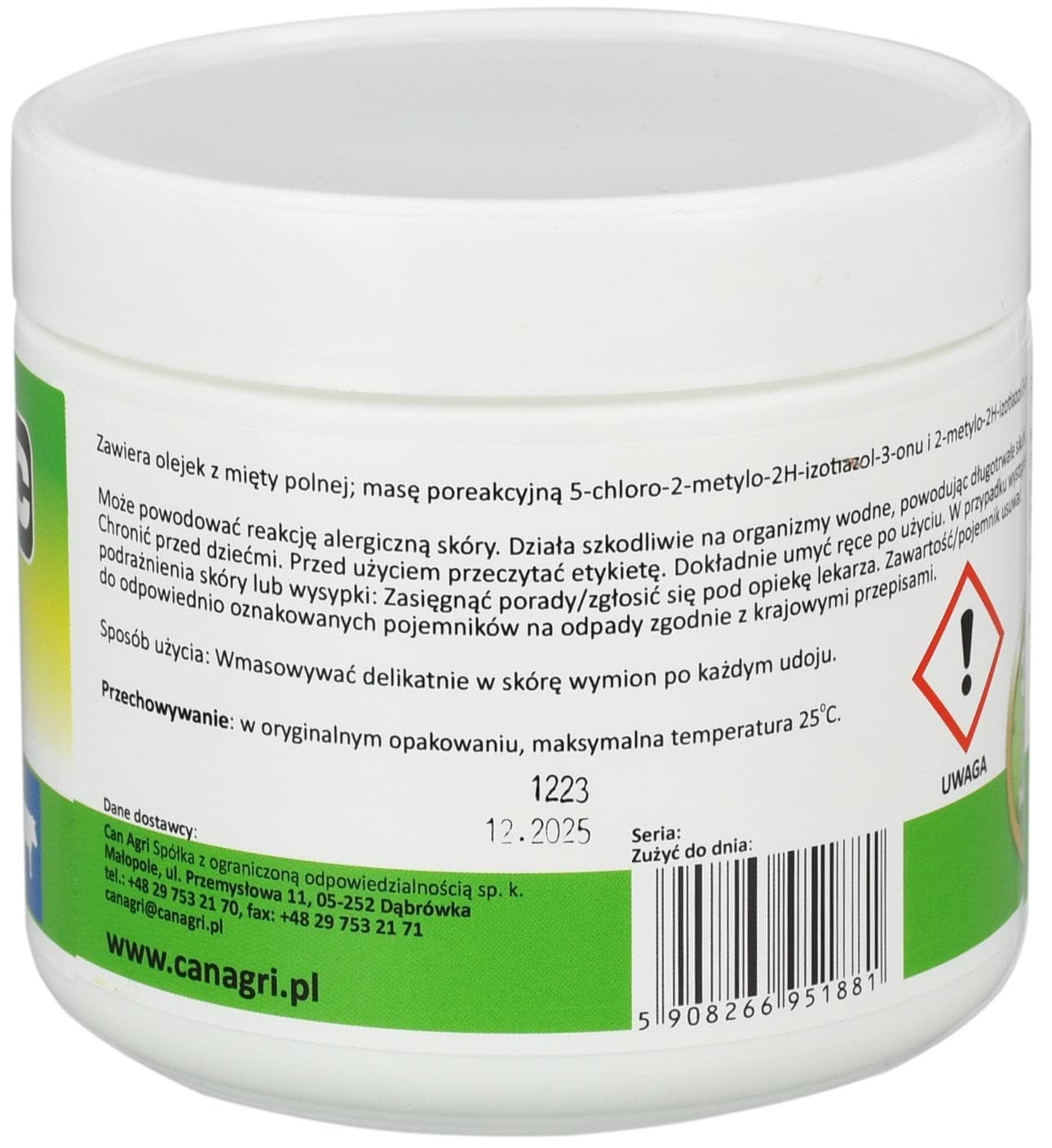 Balsam do wymion z olejkiem z mięty pieprzowej 12 500 ml Can Agri